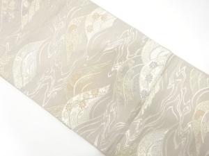 波に花模様織り出し　袋帯
